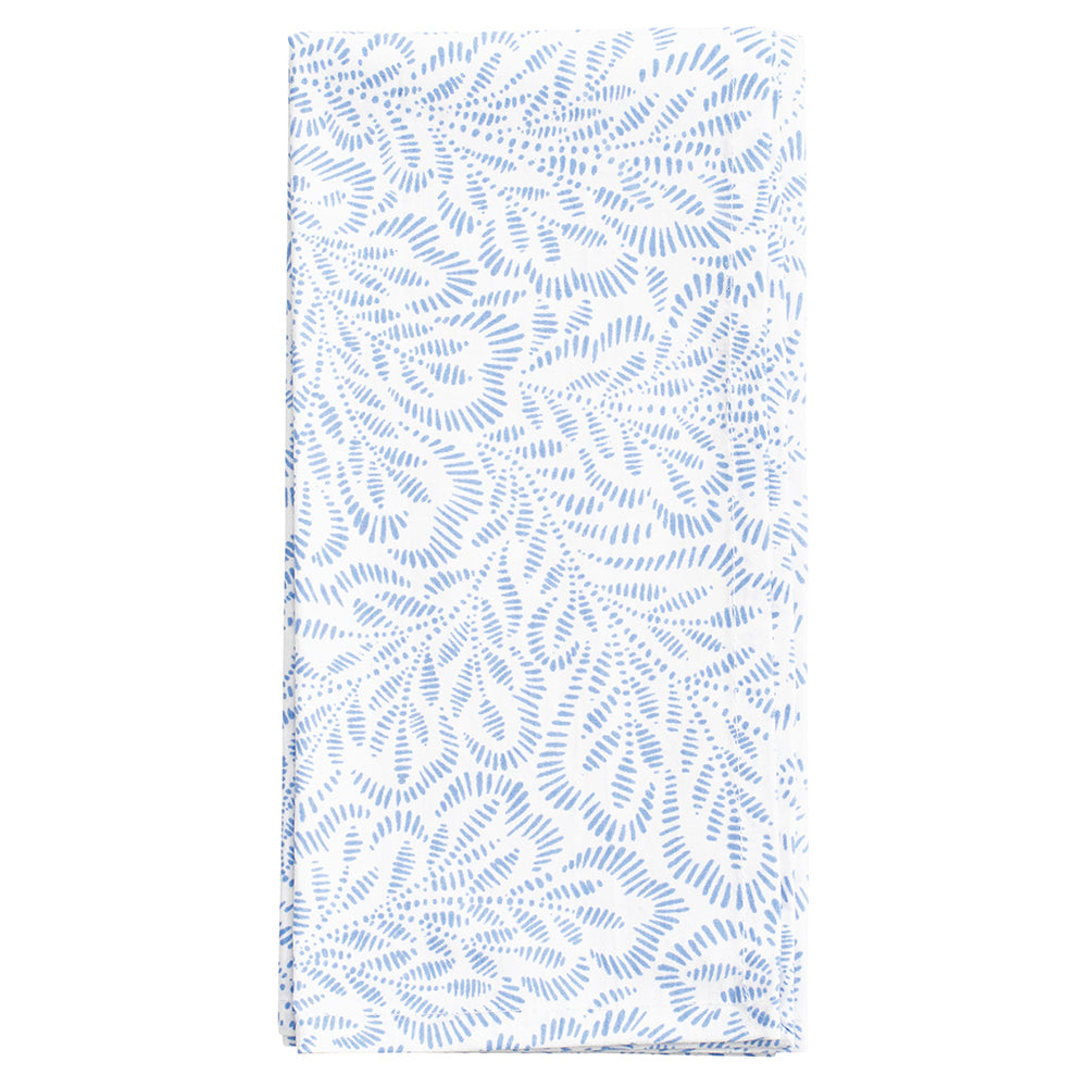 Block Print Leaves White Blue Caspari Set of 4 Hand Printed Indian Cotton Napkins 50 cm sq