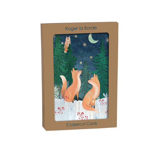 Fluffy Foxes Laser Cut Christmas Card 5 pack 170 x 120 mm  Roger la Borde in Kraft Box