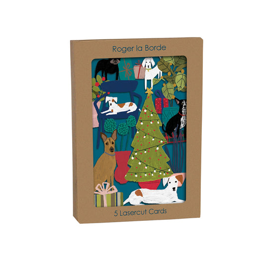 Dogs Canine Laser Cut Christmas Card 5 pack 170 x 120 mm  Roger la Borde in Kraft Box