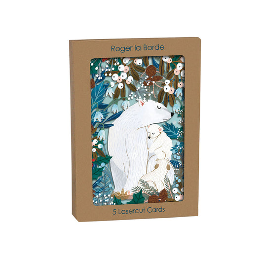 Enchanting Polar Bears Laser Cut Christmas Card 5 pack 170 x 120 mm  Roger la Borde in Kraft Box