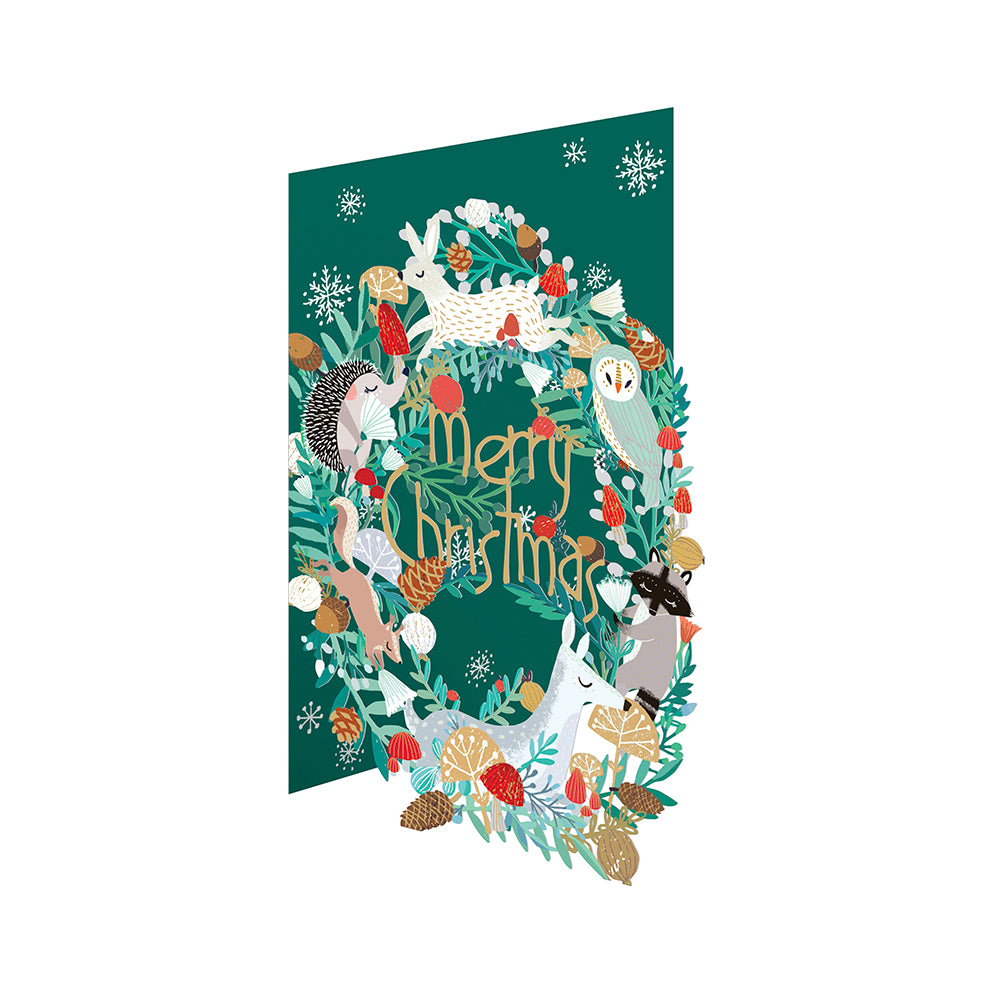 Merry Christmas Animal Wreath Laser Cut Christmas Card 5 pack 170 x 120 mm  Roger la Borde in Kraft Box