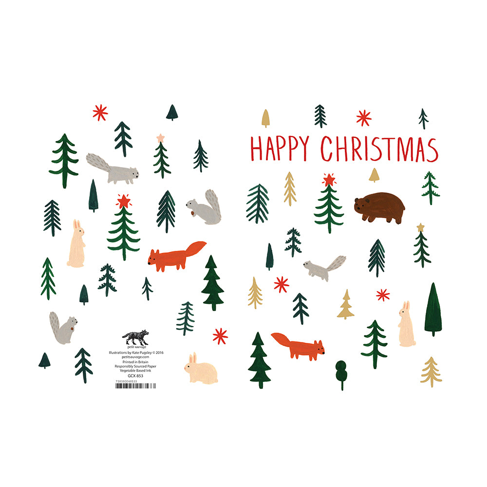 Snowball Trees Animals Single Christmas Card Gold Foil + Env 170 mm x 120 mm Roger la Borde