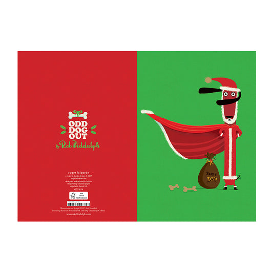 Odd Santa Dog Christmas Card Gold Foil + Env 170 mm x 120 mm Roger la Borde