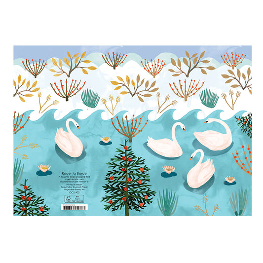 Three Swans A Swimming Christmas Card Gold Foil + Env 170 x 120mm Roger la Borde