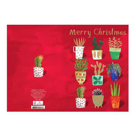 Nine Plant Pots Cactus Christmas Card Gold Foil + Env 170 x 120mm Roger la Borde