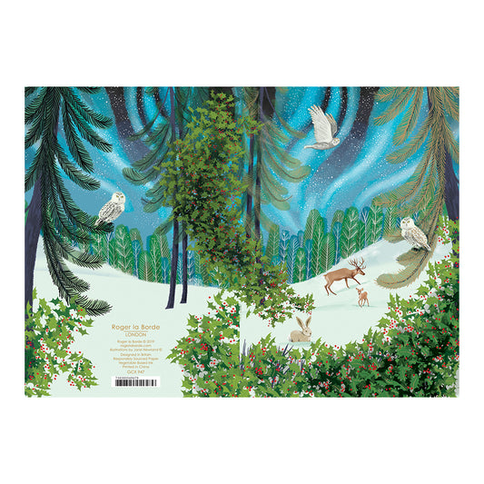 Enchanted Forest Deer Owl Christmas Card Gold Foil + Env 170 x 120mm Roger la Borde