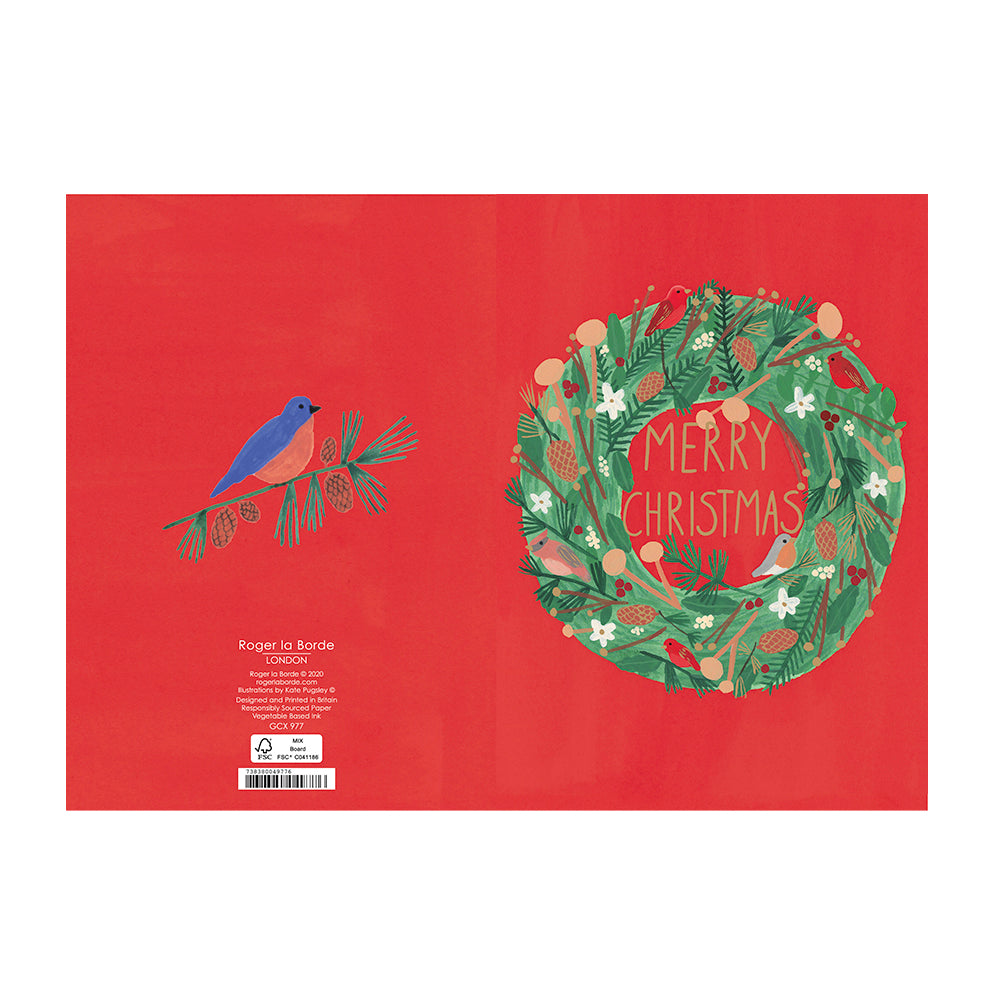 Merry Christmas Wreath Gold Foil Christmas Card 5 pack 170 x 120 mm Roger la Borde