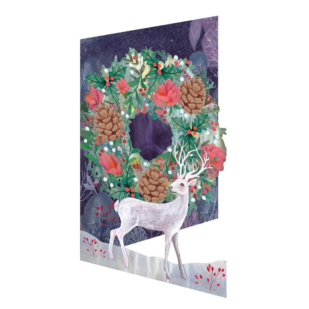Silver Stag and Wreath Laser Cut Christmas Card 5pk 170 x 120 mm  Roger la Borde