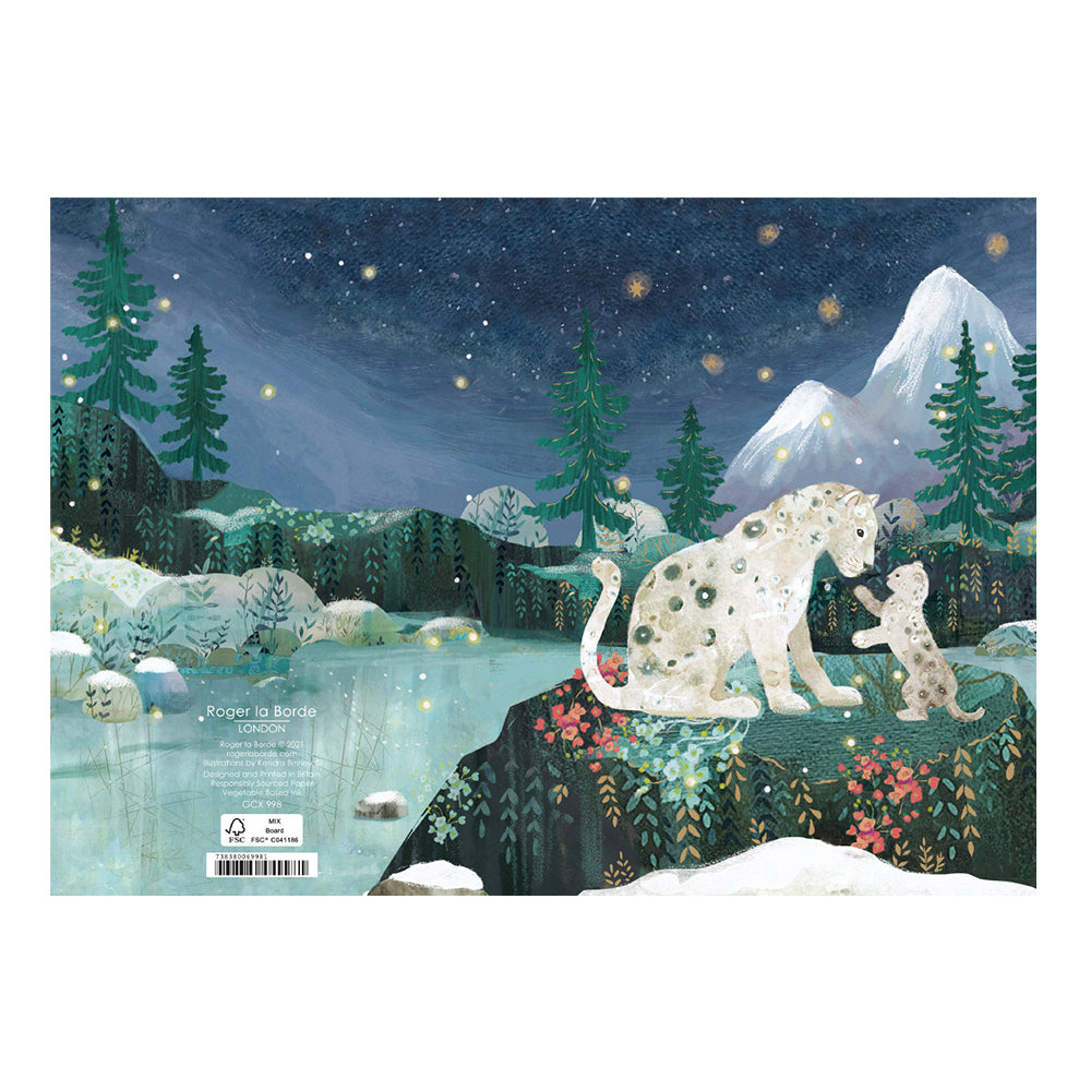 Snow Leopards Gold Foil Christmas Card 5 pack 170 x 120 mm Roger la Borde