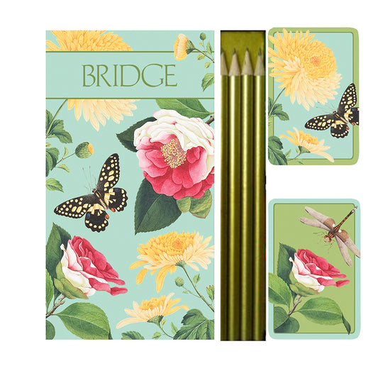 Winterthur Florals Large Bridge Set Caspari 2 Sets of Cards 4 Bridgepads and 4 pencils i n a Presentation Box