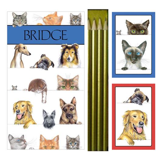 Cats and Dogs Large Bridge Set Caspari 2 Sets of Cards 4 Bridgepads and 4 pencils in a Presentation Box