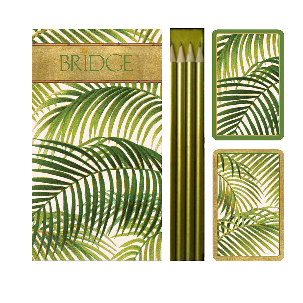 Under the Palms New York Botanical Garden Large Bridge Set Caspari 2 Sets of Cards 4 Bridgepads and 4 pencils i n a Presentation Box