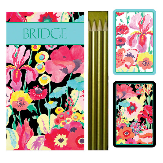 Secret Garden Large Bridge Set Caspari 2 Sets of Cards 4 Bridgepads and 4 pencils i n a Presentation Box