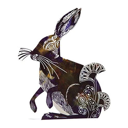 Hare 3D Sculptural Judy Lumley Greetings Card from Lino Cut Designs with envelope