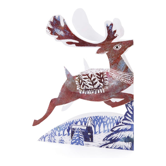 Reindeer 3D Sculptural Judy Lumley Greetings Card from Lino Cut Designs with envelope