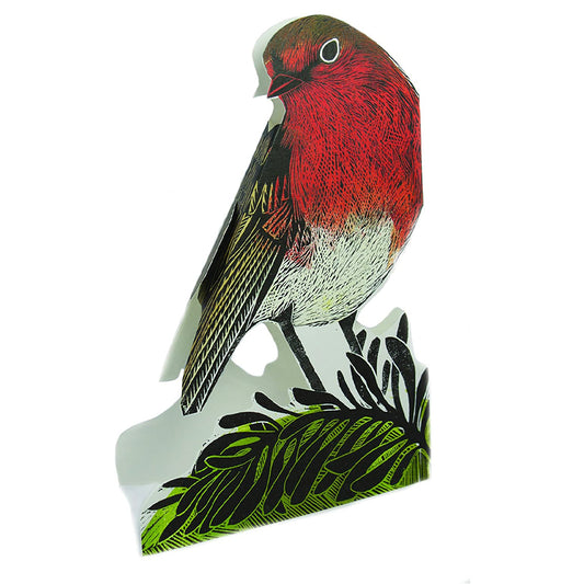 Garden Robin 3D Sculptural Judy Lumley Greetings Card from Lino Cut Designs with envelope