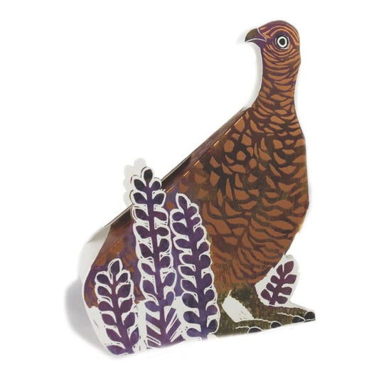 Grouse Copper with foil 3D Sculptural Judy Lumley Greetings Card from Lino Cut Designs with envelope