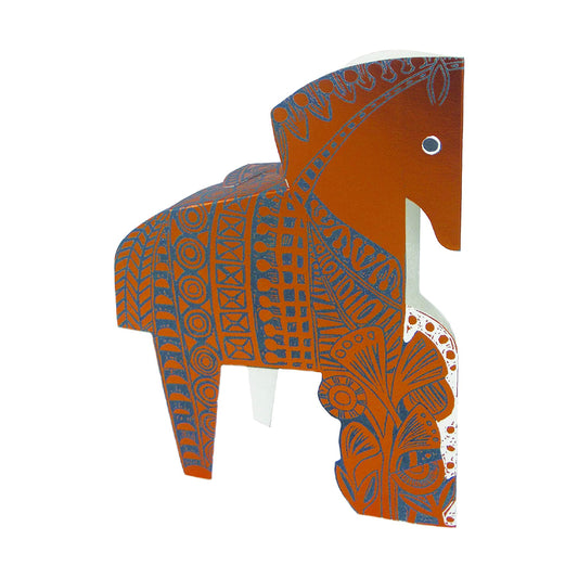 Copper Horse 3D Sculptural Judy Lumley Greetings Card from Lino Cut Designs with envelope