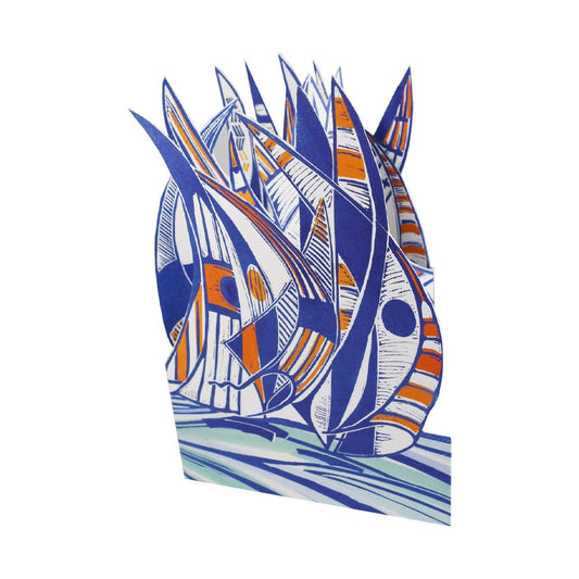 Regatta Trifold Judy Lumley Greetings Card from Lino Cut Designs with envelope