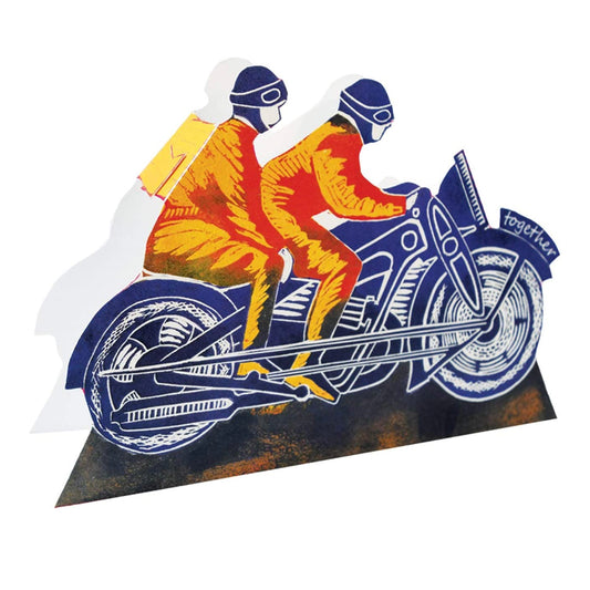 Retro Motorbike 3D Sculptural Judy Lumley Greetings Card from Lino Cut Designs with envelope
