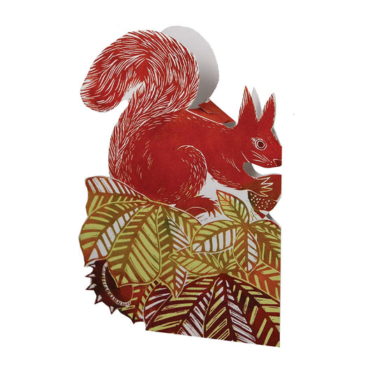 Squirrel 3D Sculptural Judy Lumley Greetings Card from Lino Cut Designs with envelope