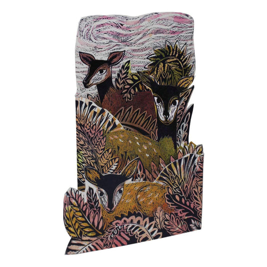 Deer Park Trifold Judy Lumley Greetings Card from Lino Cut Designs with envelope