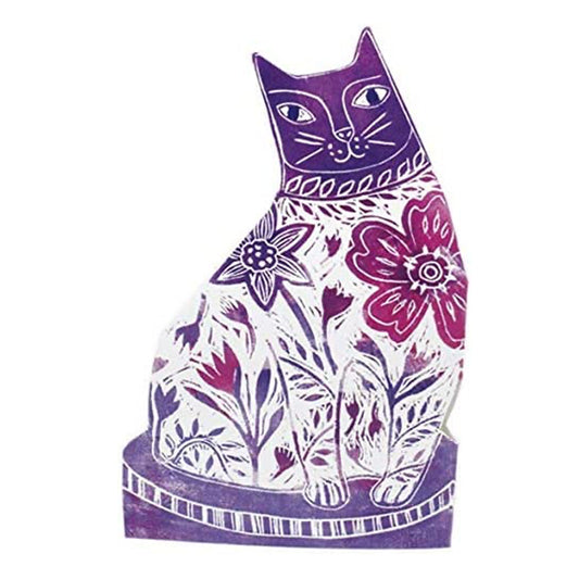 Flower Cat 3D Sculptural Judy Lumley Greetings Card from Lino Cut Designs with envelope