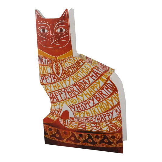 Happy Birthday Cat 3D Sculptural Judy Lumley Greetings Card from Lino Cut Designs with envelope