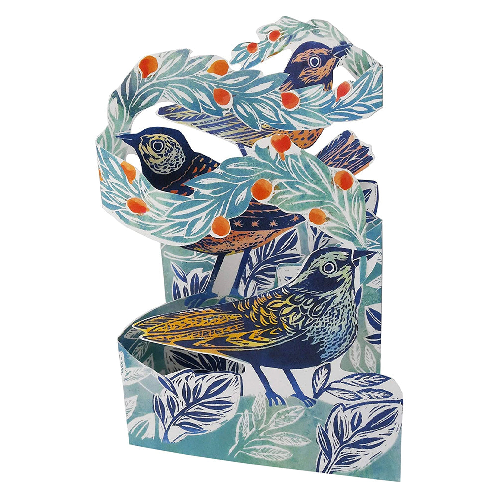 Berry Birds Trifold Judy Lumley Greetings Card from Lino Cut Designs with envelope