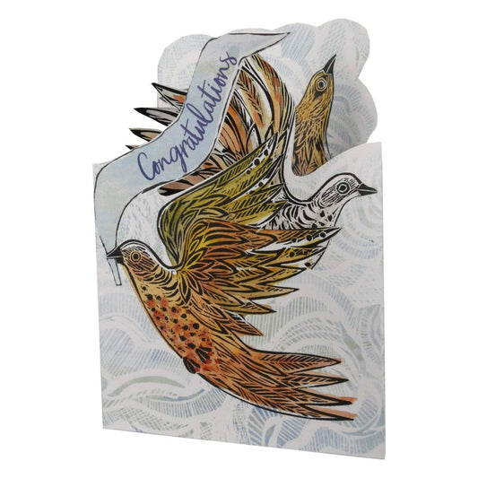 Congratulations Birds Trifold Judy Lumley Greetings Card from Lino Cut Designs with envelope