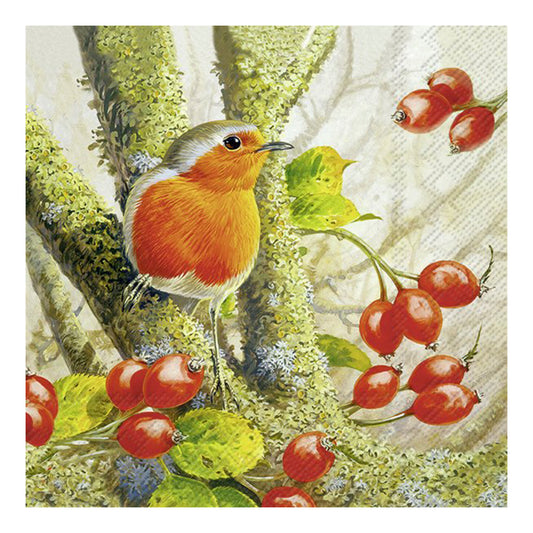 Robin in the Forest Christmas IHR Paper Lunch Napkins 33 cm sq 3 ply 20 pack
