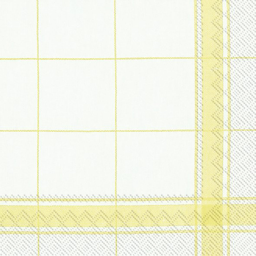 Country Living Yellow White Check IHR Paper Lunch Napkins 33 cm sq 3 ply 20 pack