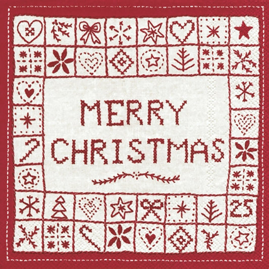 Merry Christmas White Red Patterned IHR Paper Lunch Napkins 33 cm sq 3 ply 20 pack