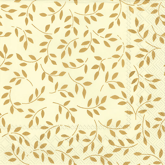 FOLIA Cream Gold Leaves Patterned IHR Paper Lunch Napkins 33 cm sq 3 ply 20 pack