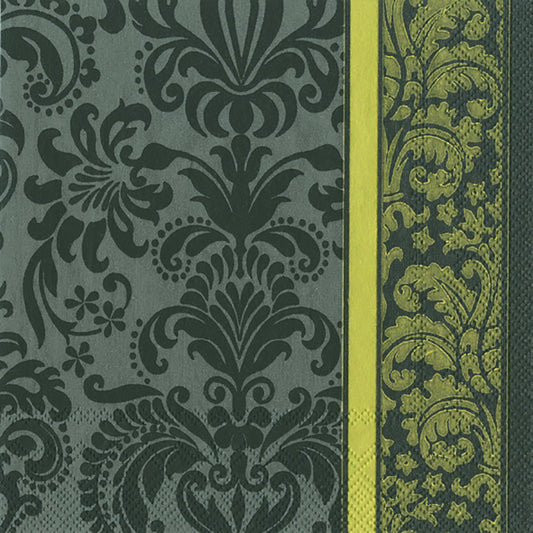 VELVET Grey Gold Floral Patterned IHR Paper Lunch Napkins 33 cm sq 3 ply 20 pack