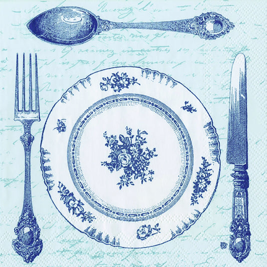 Grand Dinner Light Blue Plate Cutlery IHR Paper Lunch Napkins 33 cm sq 3 ply 20 pack