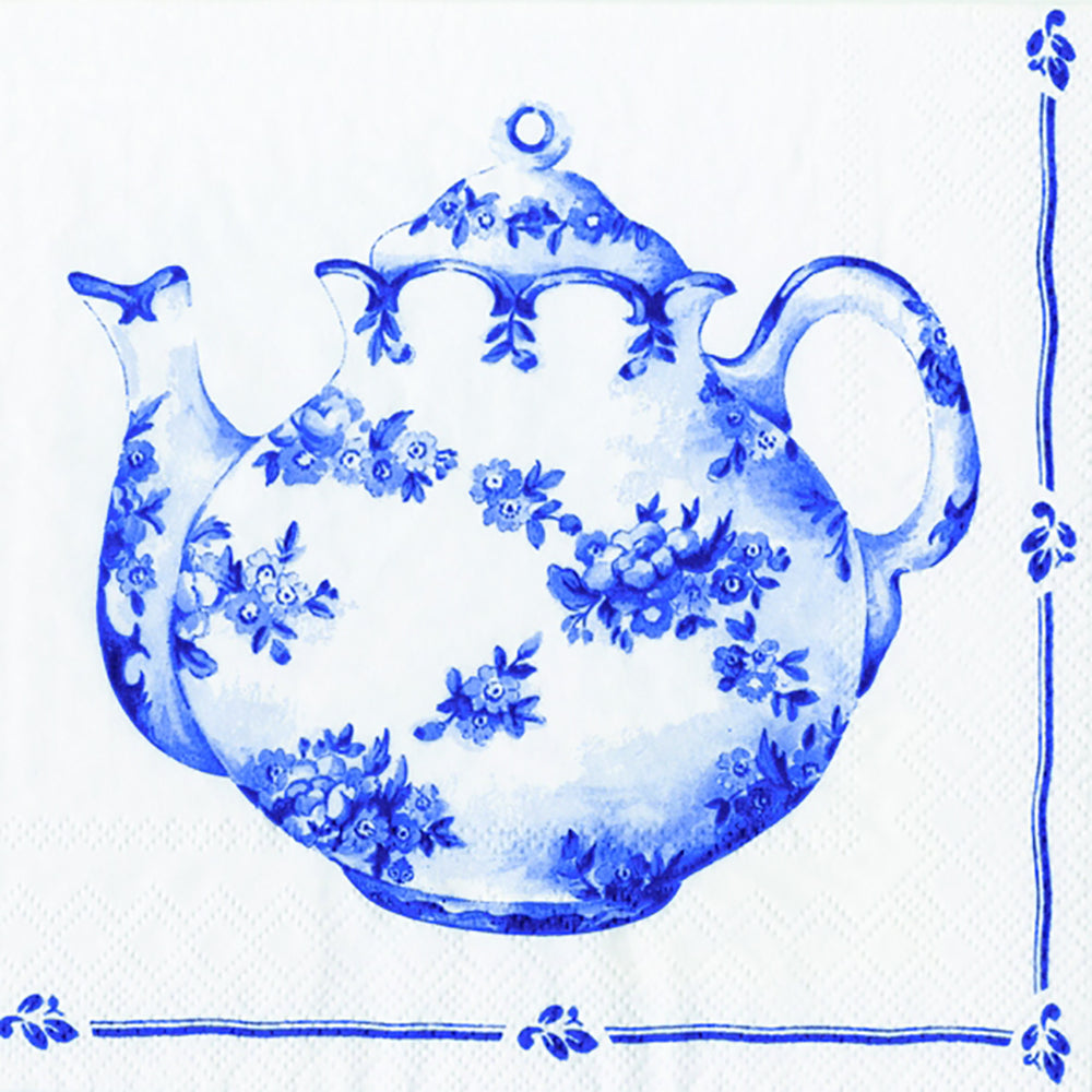 Tea For Two White Blue Teapot IHR Paper Lunch Napkins 33 cm sq 3 ply 20 packc