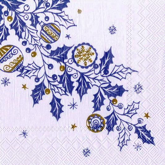 Icy Garland Silver Blue Christmas Baubles IHR Paper Lunch Napkins 33 cm sq 3 ply 20 pack