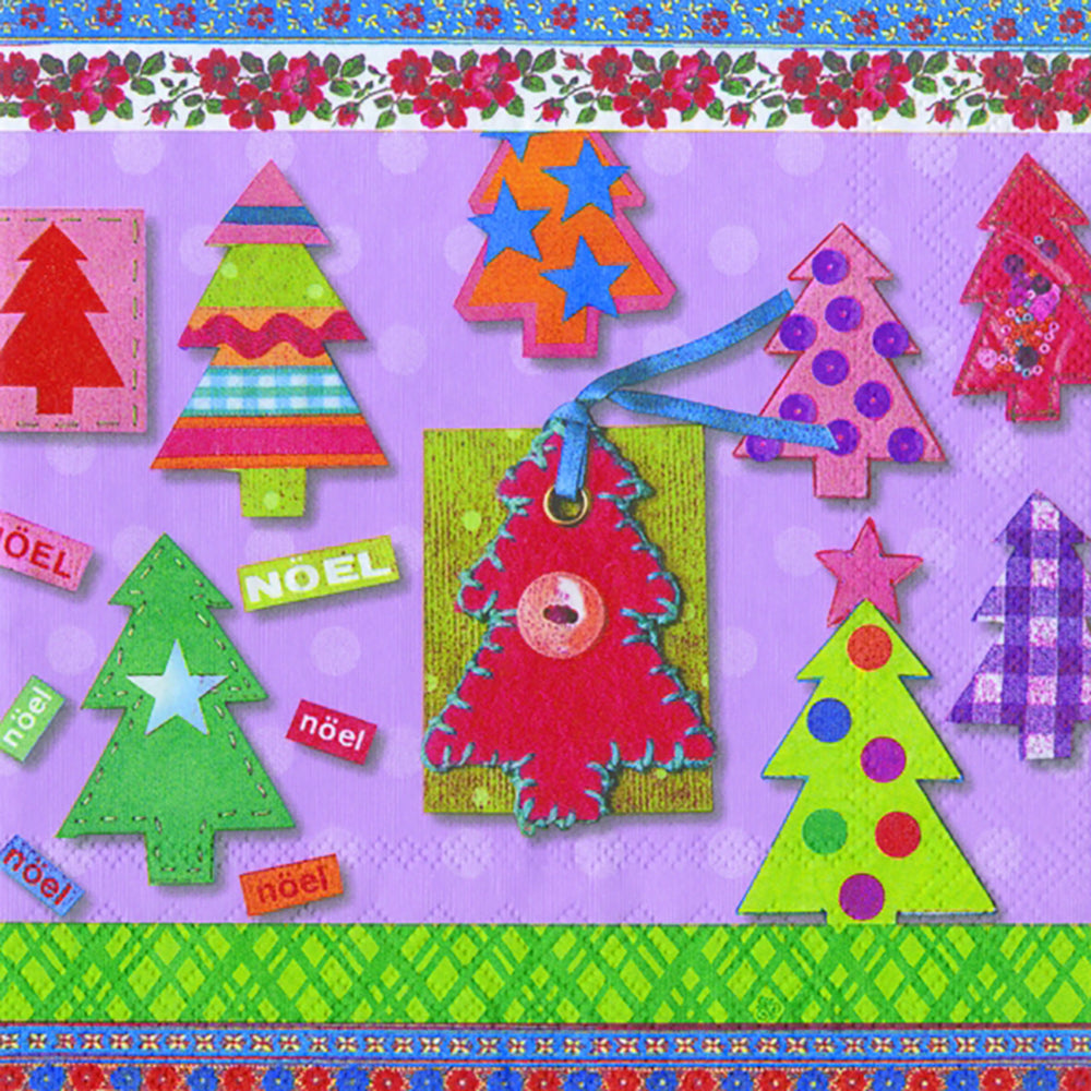 Felt Xmas Trees Pink Christmas Patterned IHR Paper Lunch Napkins 33 cm sq 3 ply 20 pack