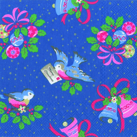 Cath Kidston Christmas Birds Blue IHR Paper Lunch Napkins 33 cm sq 3 ply 20 pack