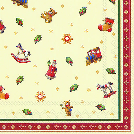 LITTLE TOYS V & B Cream Red Christmas IHR Paper Lunch Napkins 33 cm sq 3 ply 20 pack