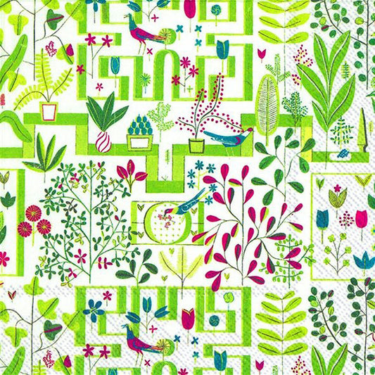 Textile Design White Green Floral Patterned IHR Paper Lunch Napkins 33 cm sq 3 ply 20 pack