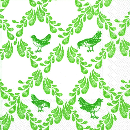 BLACKBIRD BEAUTY Green Bird Patterned IHR Paper Lunch Napkins 33 cm sq 3 ply 20 pack