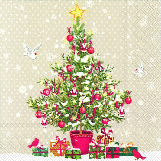 PETITE CHRISTMAS TREE Linen Snow IHR Paper Lunch Napkins 33 cm sq 3 ply 20 pack