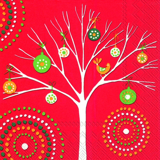 Dotty Tree Red Christmas Baubles IHR Paper Lunch Napkins 33 cm sq 3 ply 20 pack