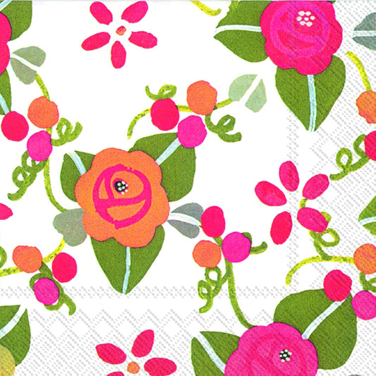 Orchard Road Pink Orange Flowers IHR Paper Lunch Napkins 33 cm sq 3 ply 20 pack