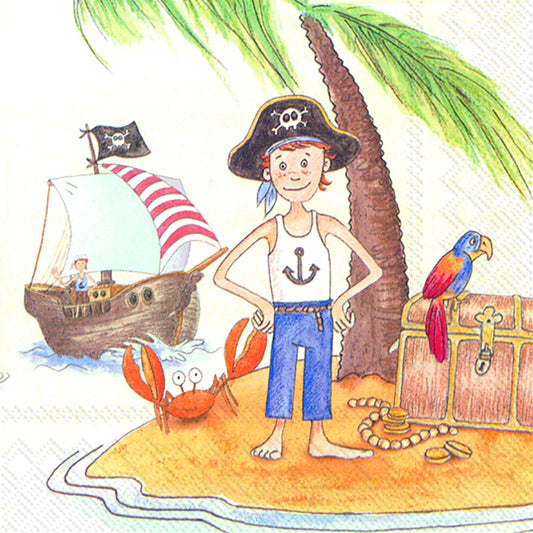 PANAMA PAUL Pirate Treasure Island Ship IHR Paper Lunch Napkins 33 cm sq 3 ply 20 pack