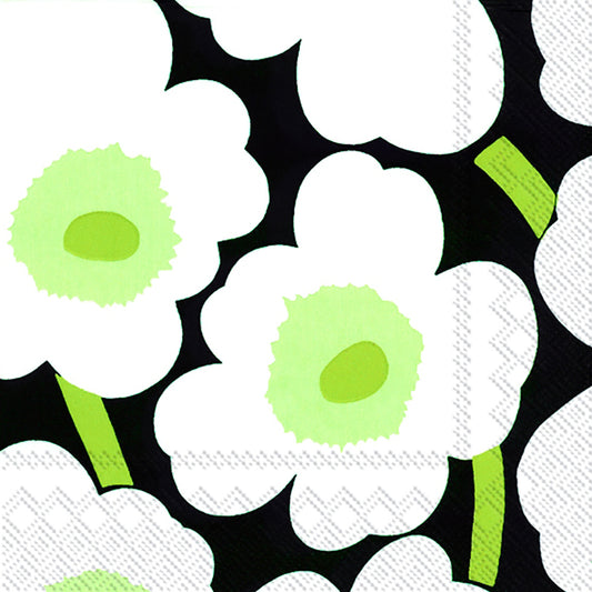 Marimekko UNIKKO Black Big Flowers IHR Paper Lunch Napkins 33 cm sq 3 ply 20 pack