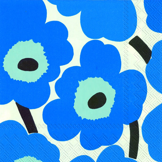 Marimekko UNIKKO blue Big Flowers IHR Paper Lunch Napkins 33 cm sq 3 ply 20 pack