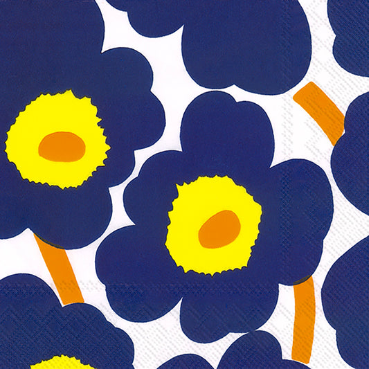 Marimekko UNIKKO Dark Blue Big Flowers IHR Paper Lunch Napkins 33 cm sq 3 ply 20 pack